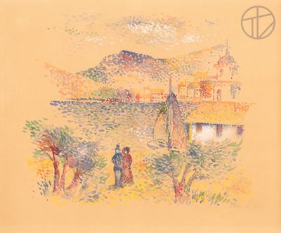 an image of a painting of a man and a woman by the water