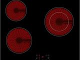 un gros plan sur une plaque de cuisson noire et rouge à trois feux
