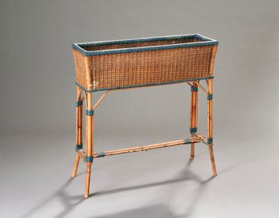 Jardinière en rotin vintage avec fils bleus