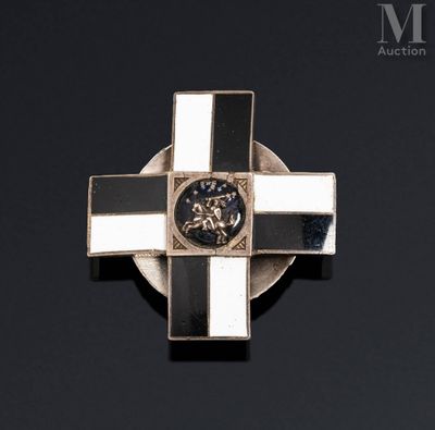 an image of a black and white cross with a lion on it