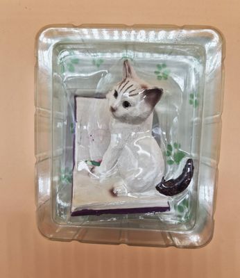 CHATS / Ensemble de 5 figurines de chats mis en scène, résin…