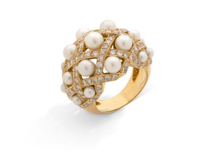 Bague “Cocktail" Perles de culture et diamants taille brilla…