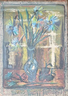 une peinture de fleurs dans un vase sur une table