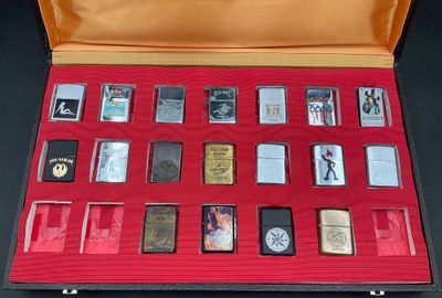 a case that has a lot of lighters in it
