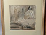 painting of a woman sitting on a bed in a room