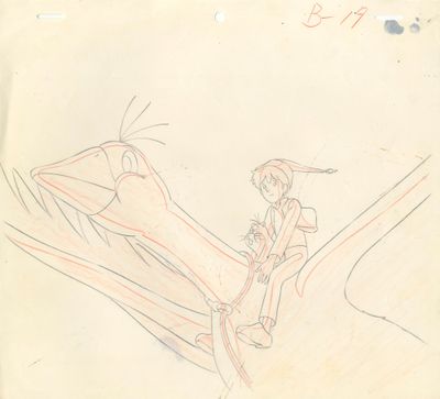 dessin représentant une personne assise sur une branche d'arbre, avec un oiseau en arrière-plan