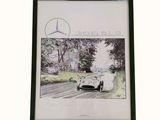 framed picture of a mercedes sports car driving down a road