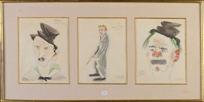 trois dessins représentant un homme avec un chapeau, une femme avec un haut-de-forme, un homme avec un haut-de-forme et une femme avec un haut-de-forme
