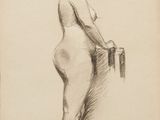 un dessin représentant une femme debout, une valise à la main