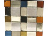 silver, orange, blue, and gold mosaic tile picture frame