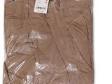 the brown pants are wrapped in plastic and ready to be worn