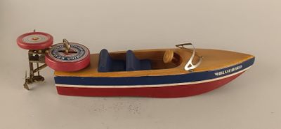 Schylling's out board motor speed boat blue bird, bateau à r…