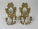 paire d'appliques murales anciennes en laiton, avec miroirs et bougeoirs