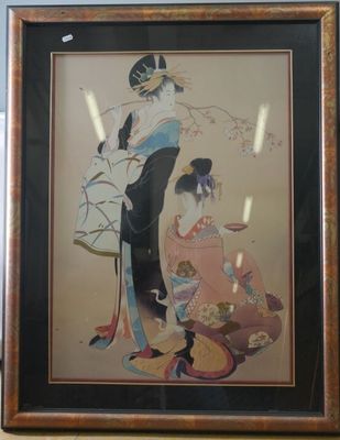 Dessin/estampe Japonaise représentant deux geïshas.