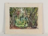 une photo d'un tableau représentant des arbres dans la forêt