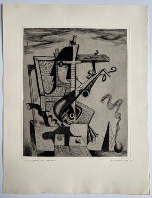 an image of a black and white drawing of a cat on a chair