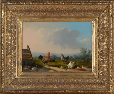 École de Verboeckhoven (XIXème) "Poules et canards" HSP, SBG…