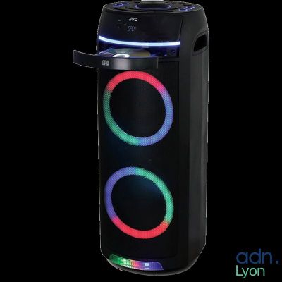a close up of a speaker with two lights on it