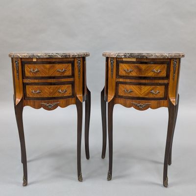 pair of louis xv style marble top bedside tables