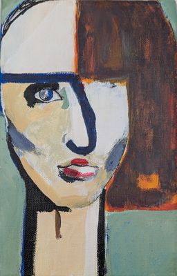 une image représentant un tableau représentant le visage d'une femme sur fond vert