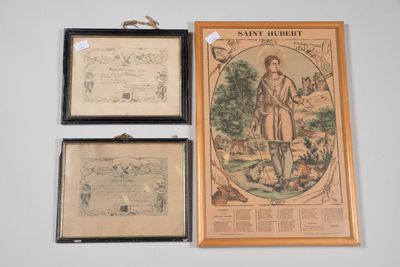 two framed pictures of a man and a dog on a wall