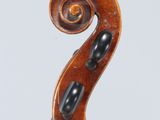 a close up of the back of a violin with a fiddle in the foreground