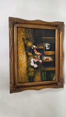 a picture of a painting of a cat on the wall