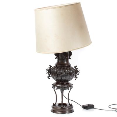 TRAVAIL JAPONAIS, VERS 1900 Grand vase monté en lampe en bro…