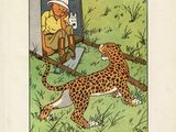 illustration of a man sitting in a chair next to a cheetah and a cat