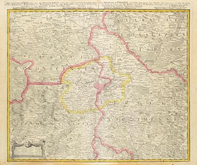 une vieille carte de la France avec une bordure jaune
