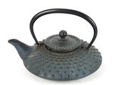 a tea pot with a handle on a white surface