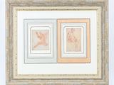 two framed prints of nudes in paste and orange