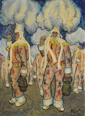 une image représentant un tableau où l'on voit un groupe de personnes aux cheveux blancs