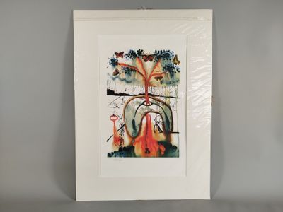 a picture of a picture of a woman sitting under a tree