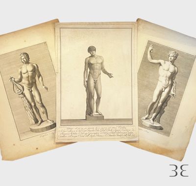 trois gravures anciennes représentant un homme et une femme debout l'un à côté de l'autre
