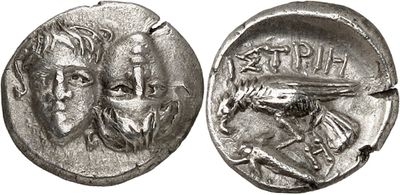 a silver coin with a man and a woman on it