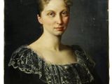 un tableau représentant une femme en robe noire avec un col en dentelle
