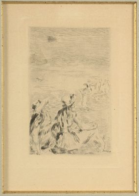 Eau-forte et pointe sèche sur papier "Sur la plage à Berneva…