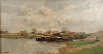 une image représentant un tableau de bateaux sur une rivière, avec le ciel en arrière-plan