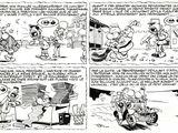 an old comic strip with a cartoon of a man on a motorcycle and a man on a motorbike