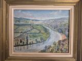 a picture of a painting of a road going down the hill