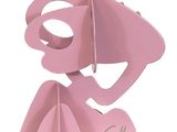 a pink sculpture of a woman with a hat and dress