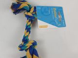 a close up of a dog toy with a tag on it