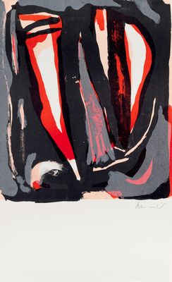 an image of a black and red abstract painting on a white background