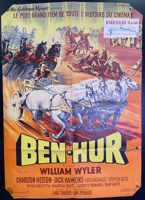 an old movie poster of a horse drawn carriage being pulled by two men