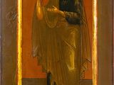an old icon of a woman holding a cross