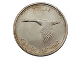 pièce de monnaie canadienne représentant une grue en plein vol sur fond blanc