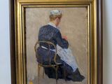 a painting of a woman sitting in a chair