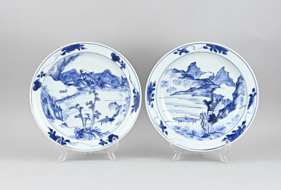 pair of chinese blue and white plates