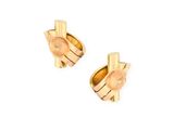 two pairs of gold earrings with a bird design on them